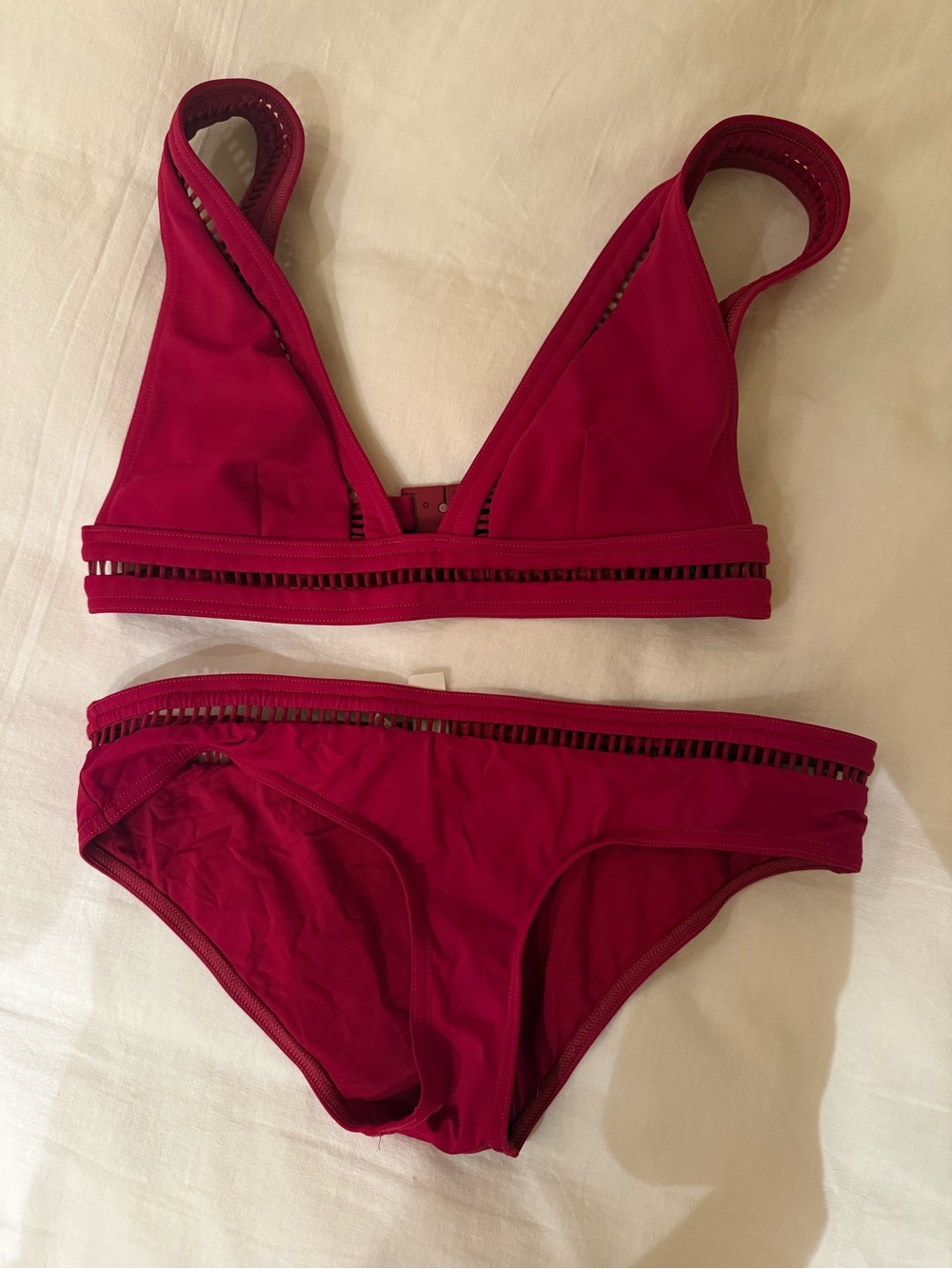 Zimmermann Magenta V-Neck Bikini Set with Cutout Trim - Picture 1 of 7